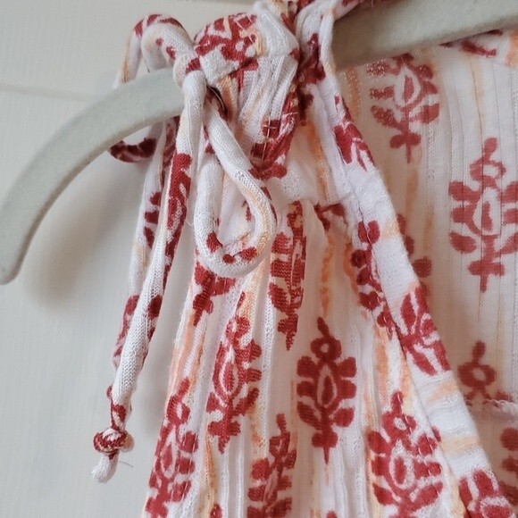 LUCKY BRAND ORANGE CREAM BOJO SLEEVELESS TOP V-NECK COTTON FLORAL SMALL - Picture 4 of 9